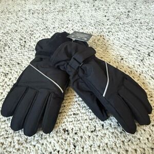 Kids Black Winter Gloves with Reflective Stripes